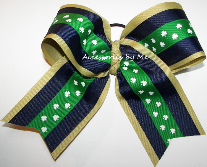 Navy Blue Gold Green White Shamrocks Big Cheer Bow