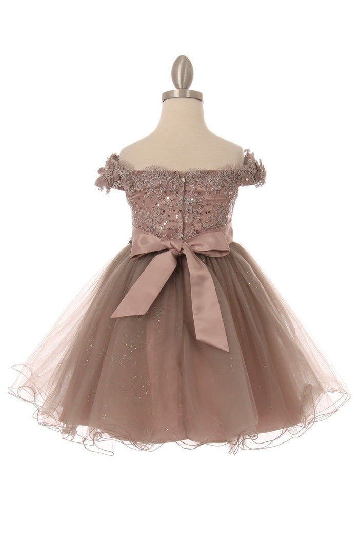 Off the Shoulder Floral Lace Tulle Girl Party Dress by Cinderella Couture USA AS9085