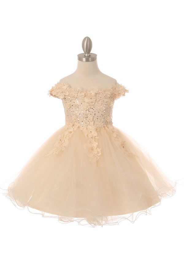 Off the Shoulder Floral Lace Tulle Girl Party Dress by Cinderella Couture USA AS9085