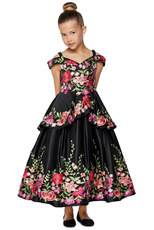Off the Shoulder Floral Satin Girl Mini Quince by Cinderella Couture USA AS8006