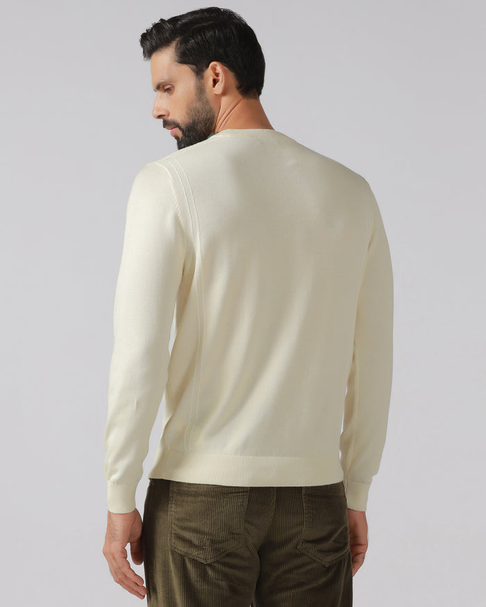 Off White Crew Neck Solid Sweater - George
