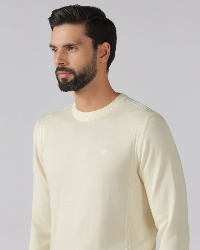 Off White Crew Neck Solid Sweater - George