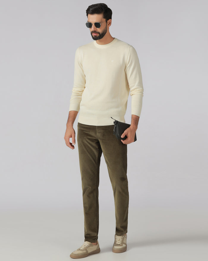 Off White Crew Neck Solid Sweater - George
