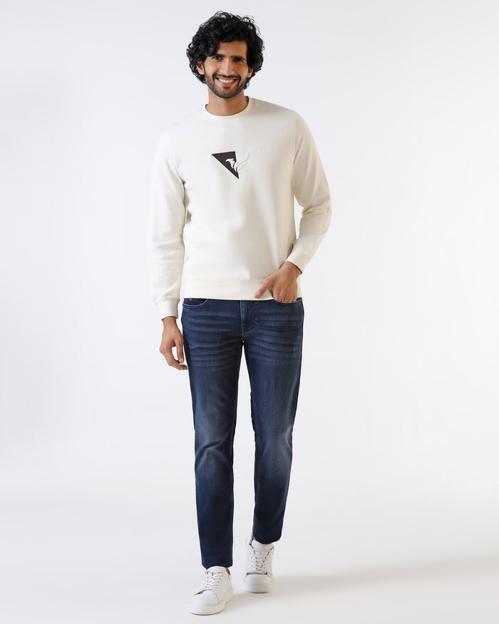 Off White Crew Neck Solid Sweatshirt - Bling