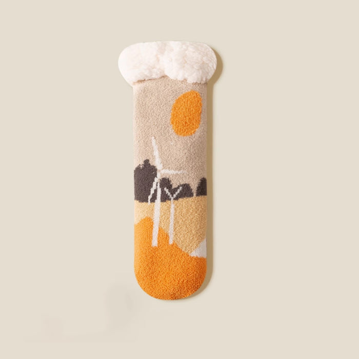 Oil Painting Pattern Wool Plush Winter Thick Socks