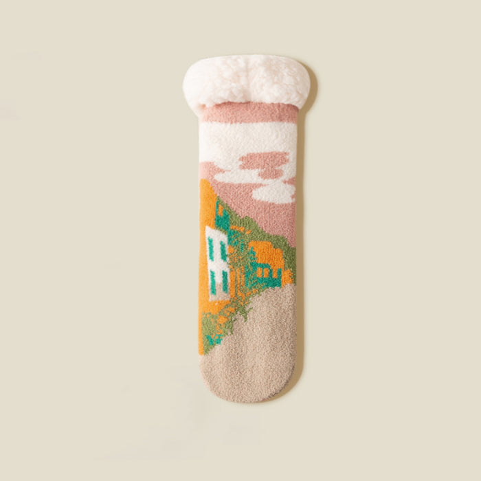 Oil Painting Pattern Wool Plush Winter Thick Socks