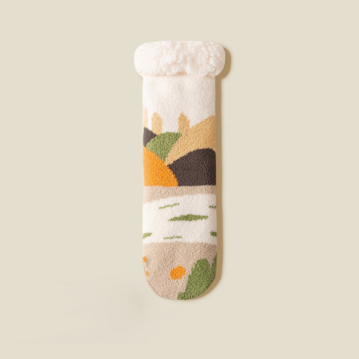 Oil Painting Pattern Wool Plush Winter Thick Socks