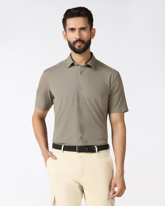 Olive Half Sleeve Techpro Textured Shirt - Hurton