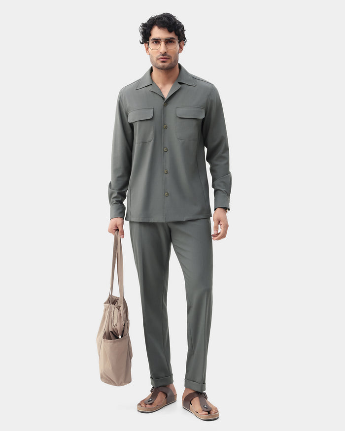 Olive Two Piece Textured Suit - Konfet