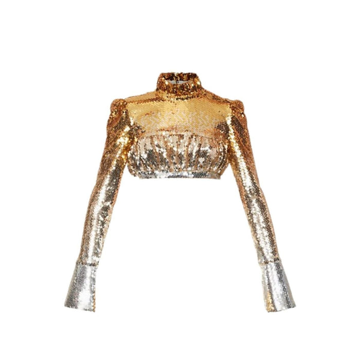 Paco Rabanne Sequin Top With High Ruffle Neck - Runway Catalog