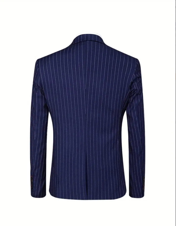 One Button Men's Striped Three-piece Suit, Jacket + Vest + Pants, Wedding Party Formal Wear, Plaid Suit-UY308017 - SimonVon Shop