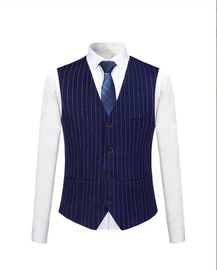 One Button Men's Striped Three-piece Suit, Jacket + Vest + Pants, Wedding Party Formal Wear, Plaid Suit-UY308017 - SimonVon Shop