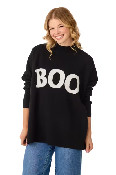 One Size Black Boo Sweater