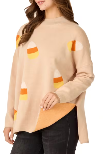 One Size Tan Candy Corn Sweater
