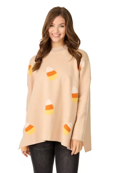 One Size Tan Candy Corn Sweater