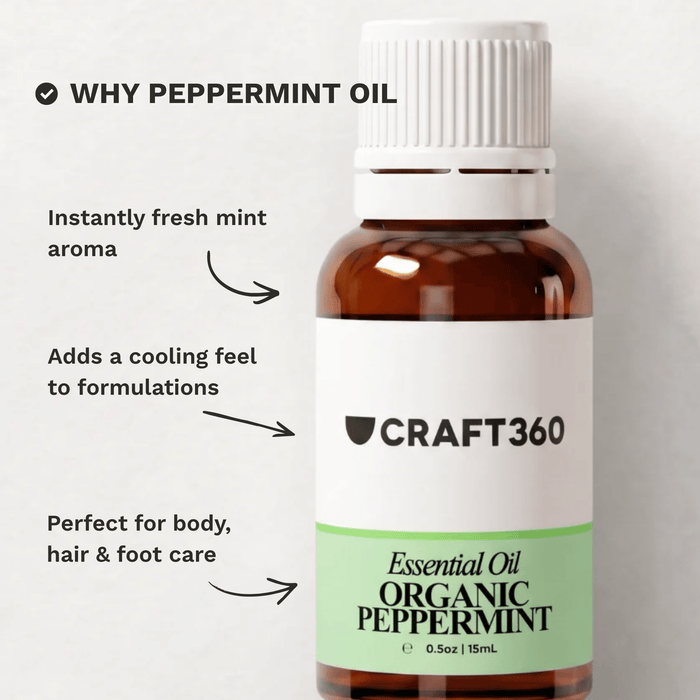 Infographic explaining why Peppermint Essential Oil is a popular choice for aromatherapy, body care and DIY formulations.