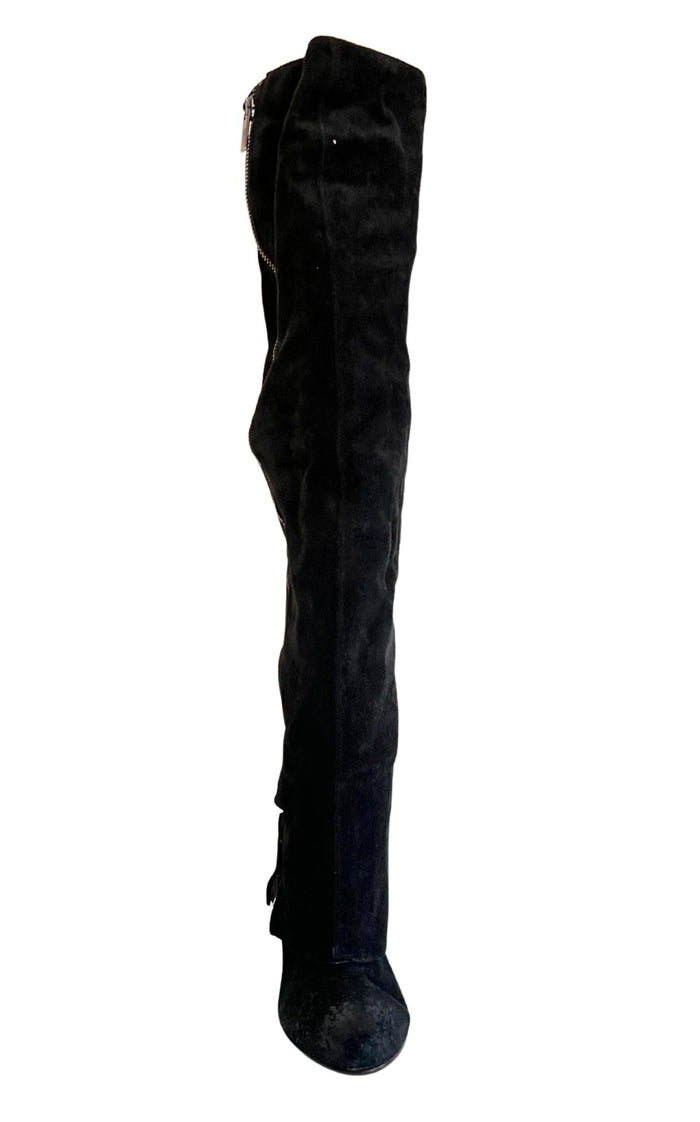 Latitude Femme Over - the - knee Black Suede Boots - Runway Catalog