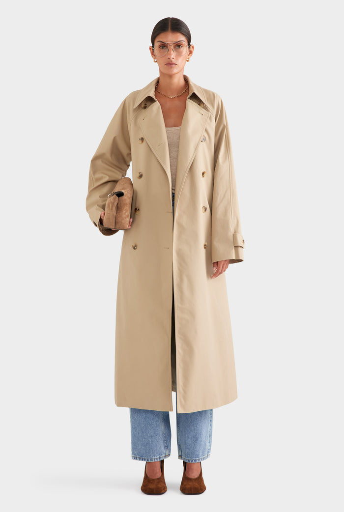 Oversized Cotton Trench Coat - Pale Khaki