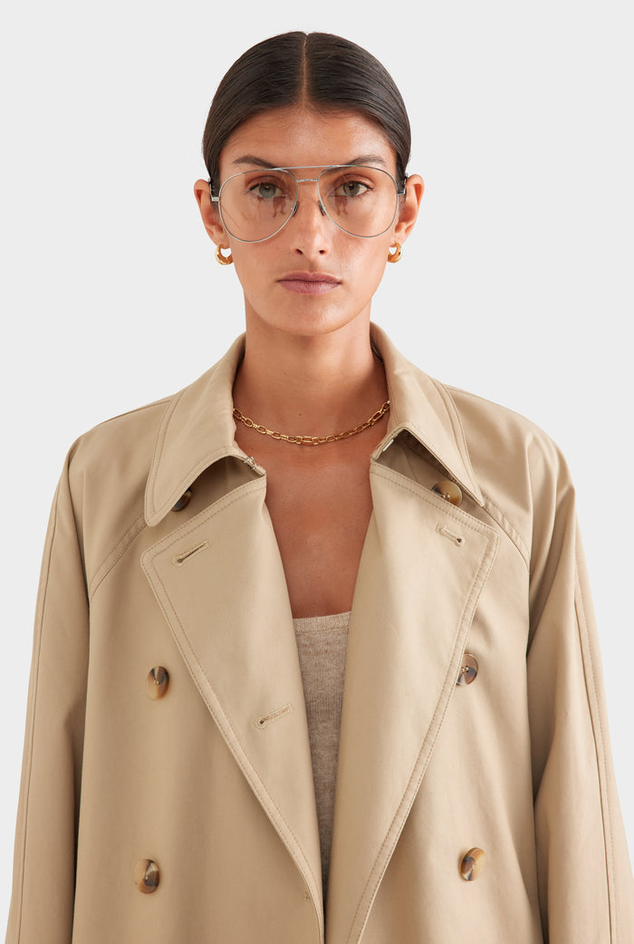 Oversized Cotton Trench Coat - Pale Khaki