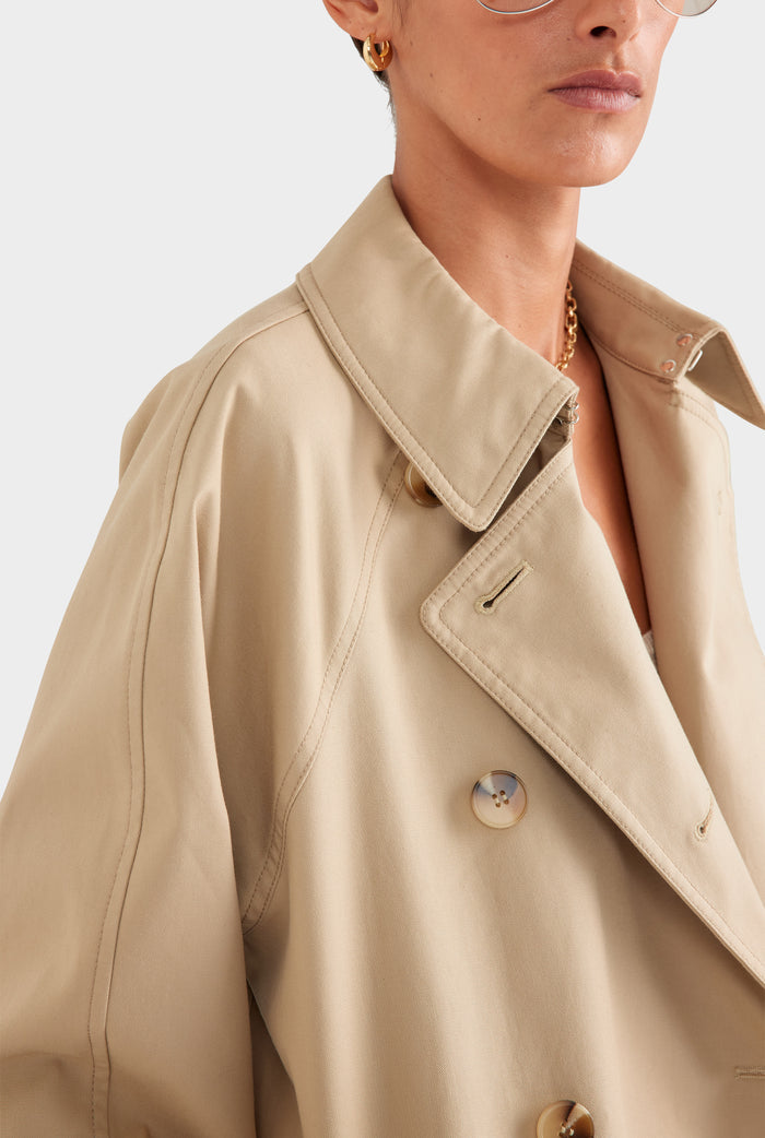 Oversized Cotton Trench Coat - Pale Khaki