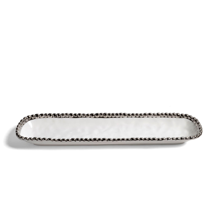 Pampa Bay Salerno Porcelain Cracker Tray with Titanium-Plated Border, White and Silver