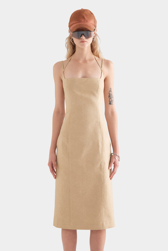 Panelled Linen Midi Dress - Hazelnut