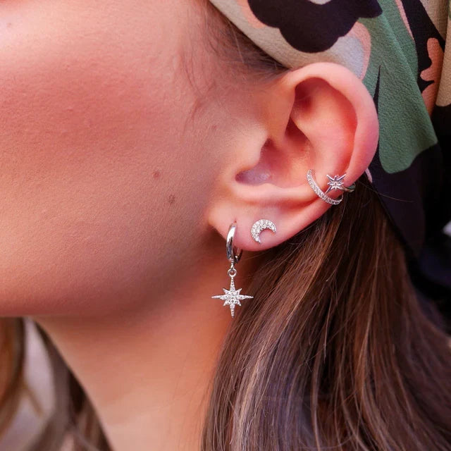 Pave Crescent Moon Stud Earrings