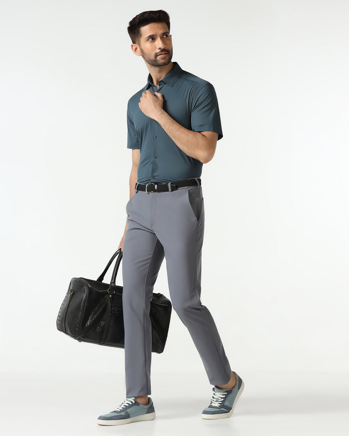 Petrol Blue Half Sleeve Techpro Textured Shirt - Hurton