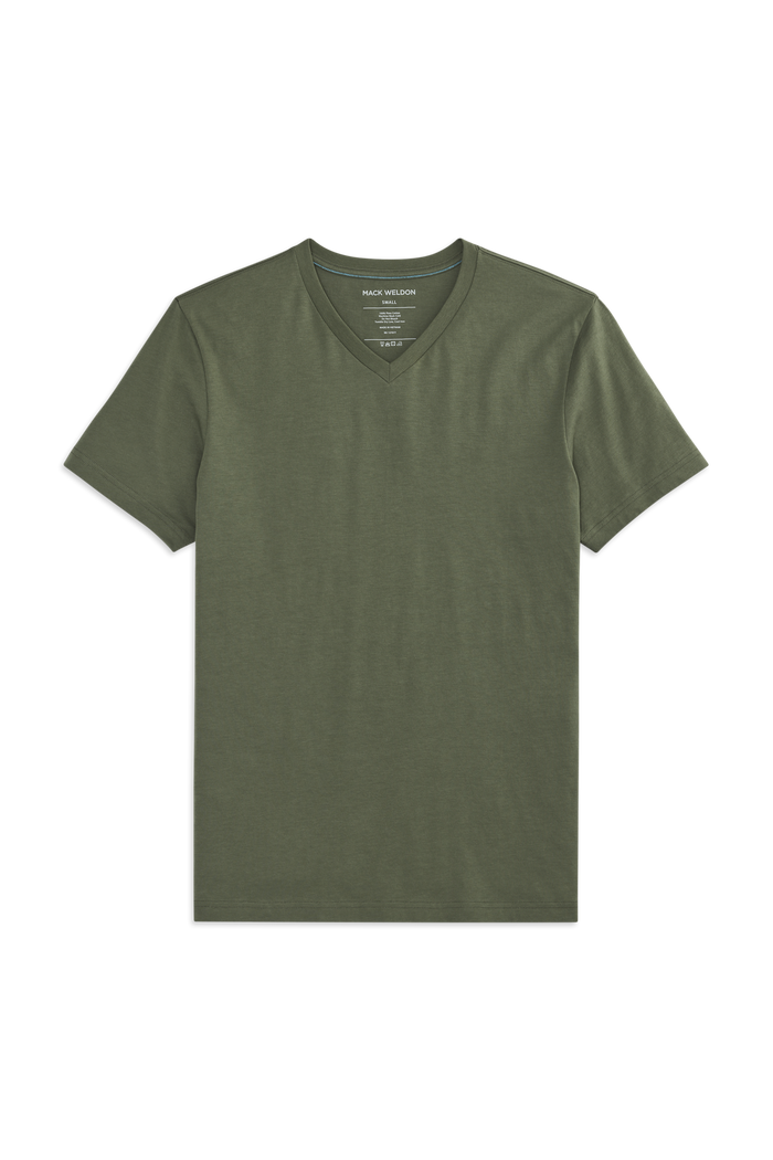 Front view-Pima V-Neck T-Shirt in Pesto