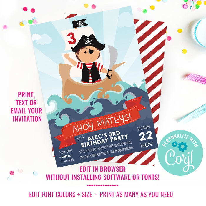 Pirate Birthday Party Invitation for a Boy | Pirate Ship Invite