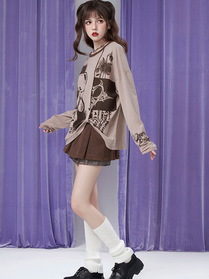 Playful Bear Print Patchwork Relaxed Fit Tee