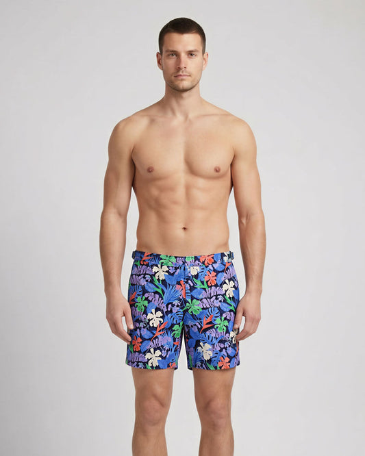 POOL FLAT TROPICAL SWIM SHORT - NAVY