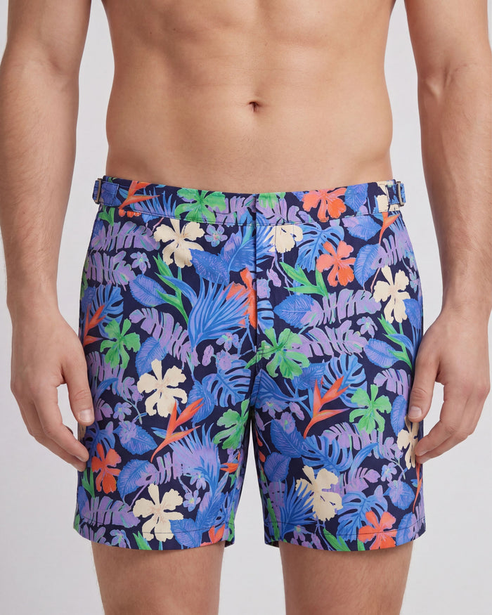 POOL FLAT TROPICAL SWIM SHORT - NAVY