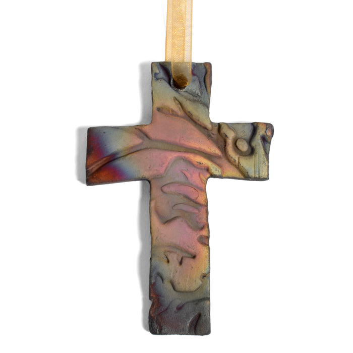 PotTerre Raku Pottery Cross Ornament