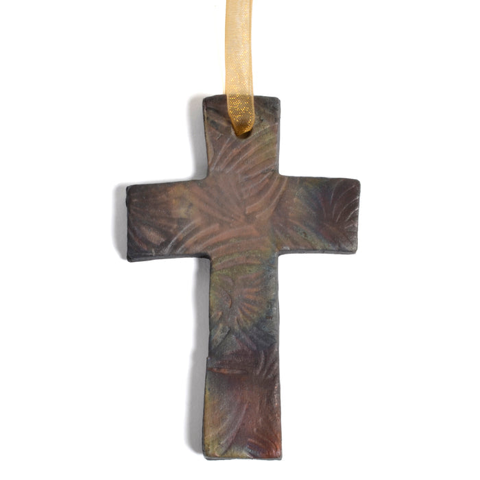 PotTerre Raku Pottery Cross Ornament