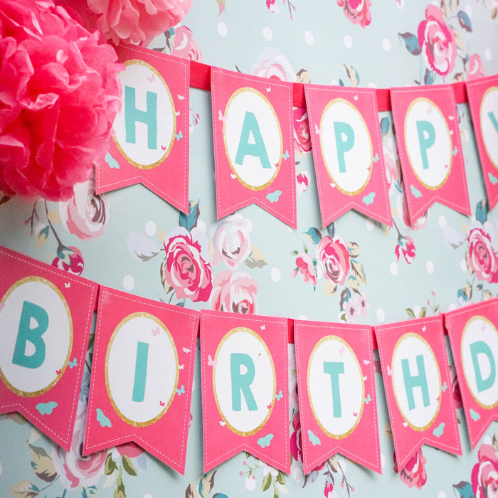 Princess Tea Party Happy Birthday Banner