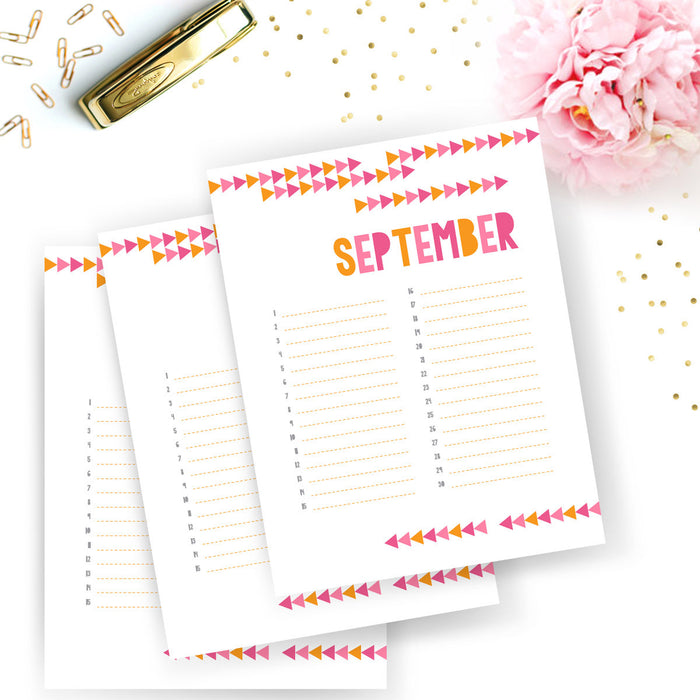 Pink And Orange Tribal Arrow Calendar Planner