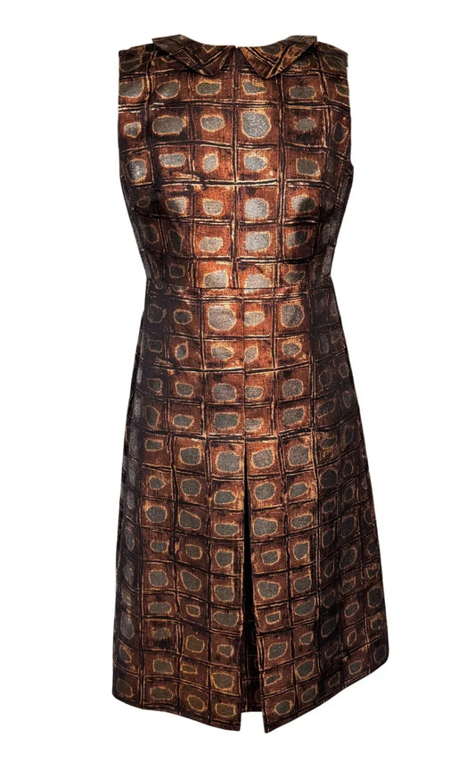Rochas Rochas Printed Organdy Finished Dress in Gold - Runway Catalog