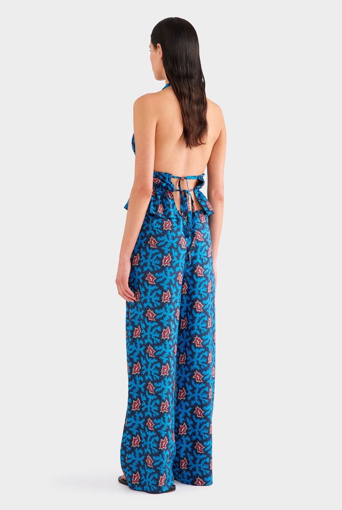 Printed Silk Halter Top - Blue/Red BAM