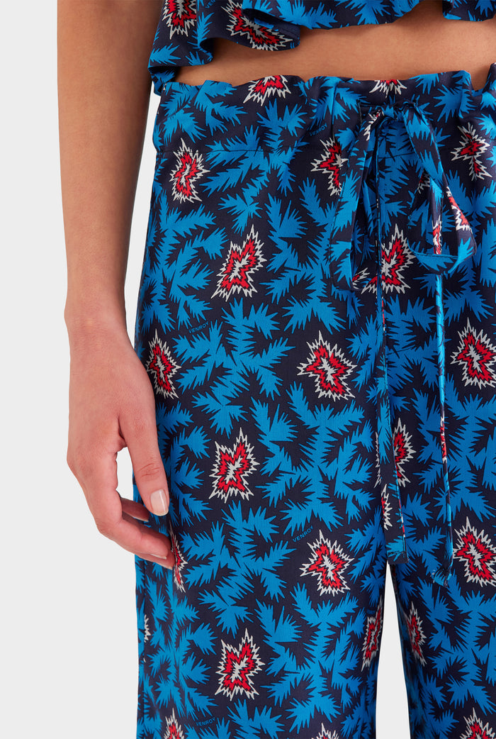 Printed Silk Paperbag Pant - Blue/Red BAM