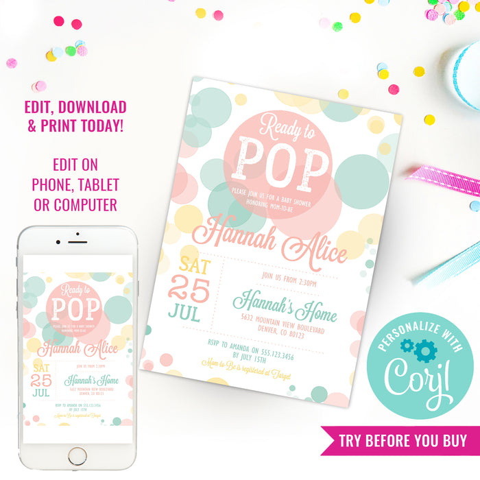 Ready To Pop Baby Shower Invitation | Unisex Baby Shower Invitation