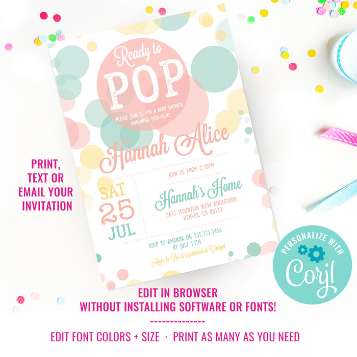 Ready To Pop Baby Shower Invitation | Unisex Baby Shower Invitation