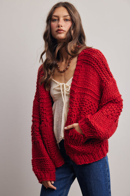 Red Handmade Chunky Knit Cardigan