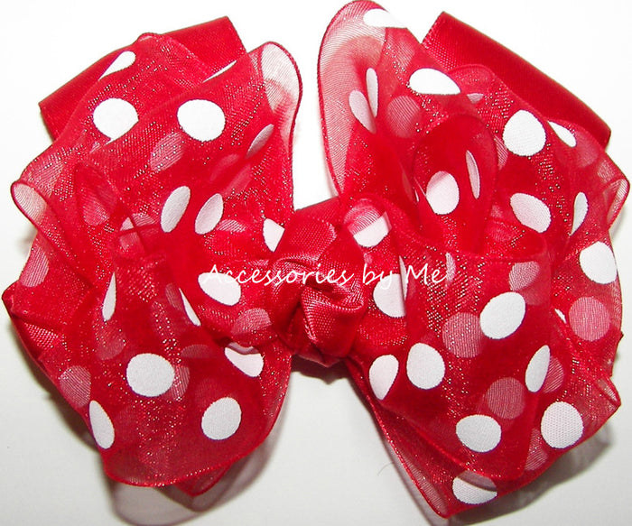 Red Polka Dot Organza Satin Hair Bow