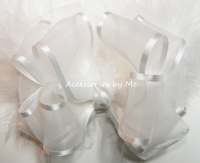 White Organza Marabou Velvet Hair Bow