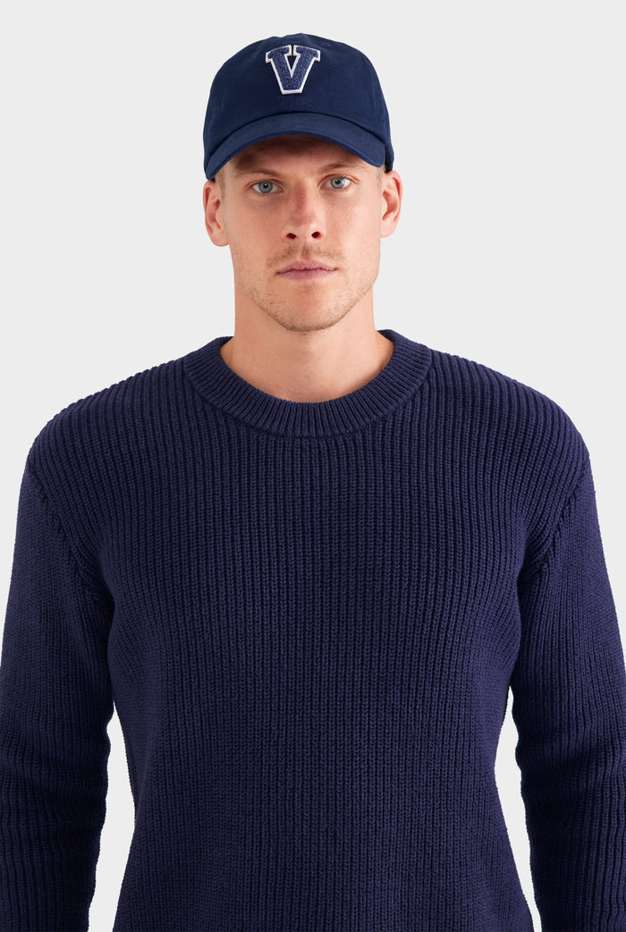 Relaxed Cotton Knit Sweater - Navy
