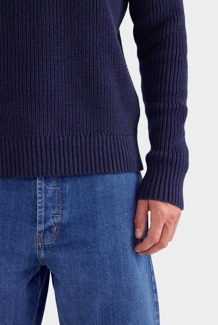 Relaxed Cotton Knit Sweater - Navy