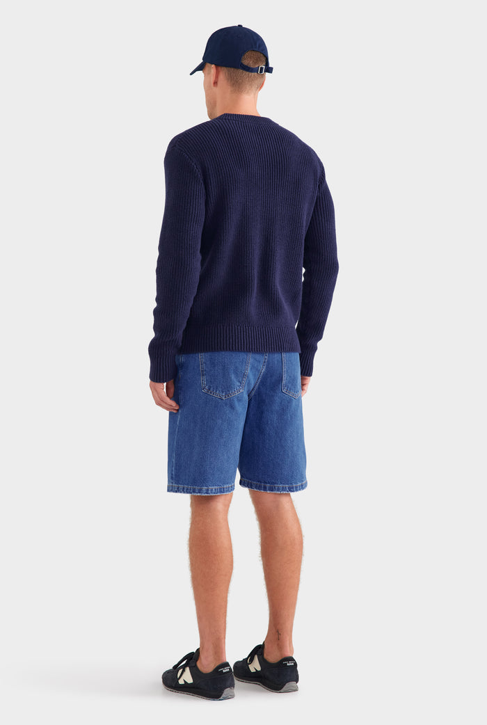 Relaxed Cotton Knit Sweater - Navy