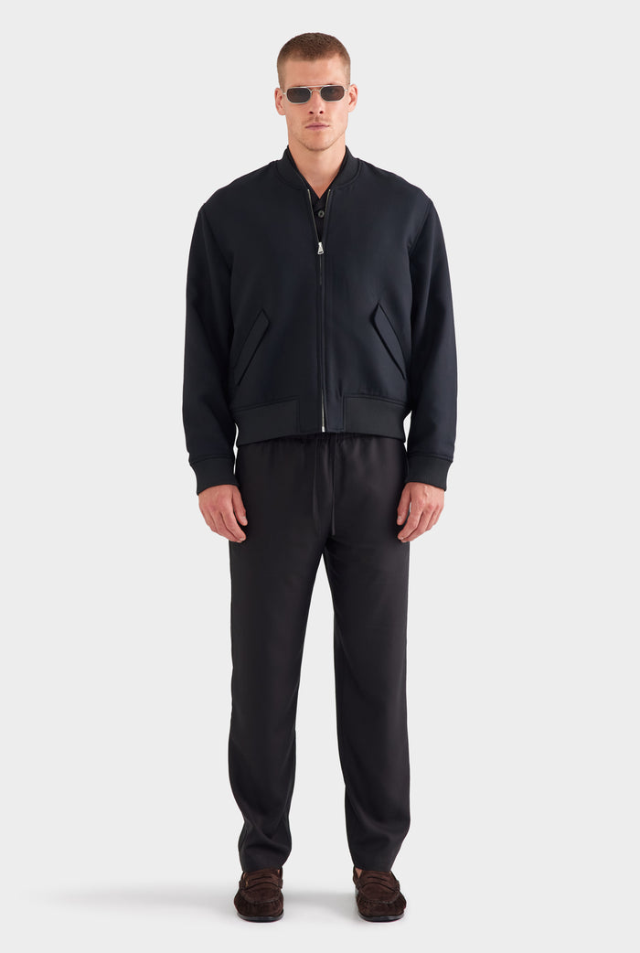 Relaxed Wool Bomber Jacket - Black