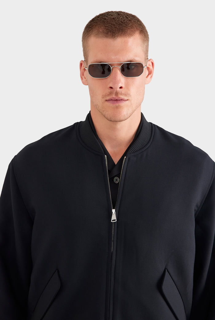 Relaxed Wool Bomber Jacket - Black